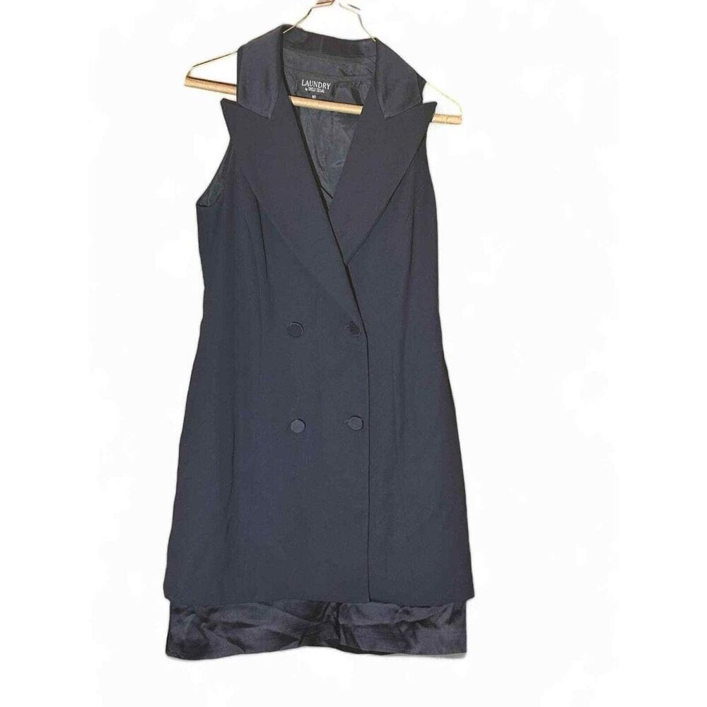 90s Vintage Black Sleeveless Tuxedo Blazer Dress Small Shelli Segal Laundry